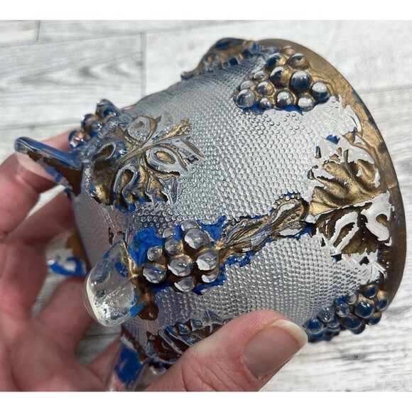 Vintage Jeanette Pink Glass, Footed Candy Bowl w Lid, Grape Design - Picture 8 of 13